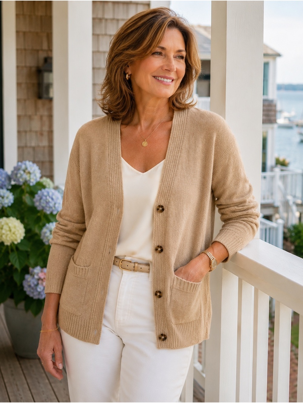 J.Crew Beige Cashmere Blend Button Front Cardigan Sweater | Neutral Classic